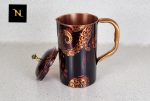 Black flower printed Pure Copper Jug or Water pitcher, Matching Jugs and Glass Set. Pure Copper printed Jugs 1.5 Litre Medium