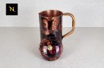 Black flower printed Pure Copper Jug or Water pitcher, Matching Jugs and Glass Set. Pure Copper printed Jugs 1.5 Litre Medium