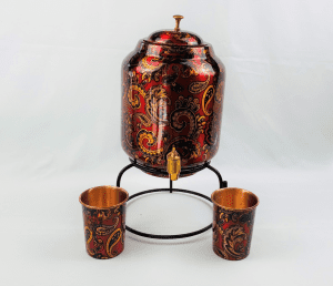 Pure Copper Water Dispenser Set Red 5 Litre and matching glass