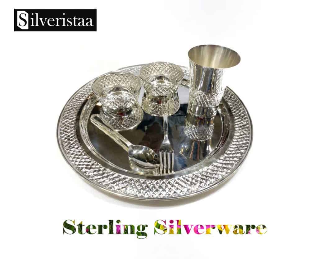 Silverware Pure Silver Dinner Set, Silver Plates, Silver Bowl, Silver spoon, Silver Glass